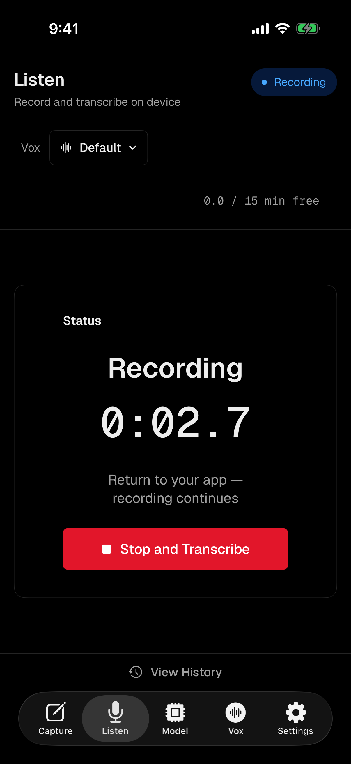 Vox.md active local voice recording